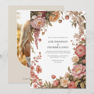 Invitación Boda floral de dusty sage, melocotón suave y arena