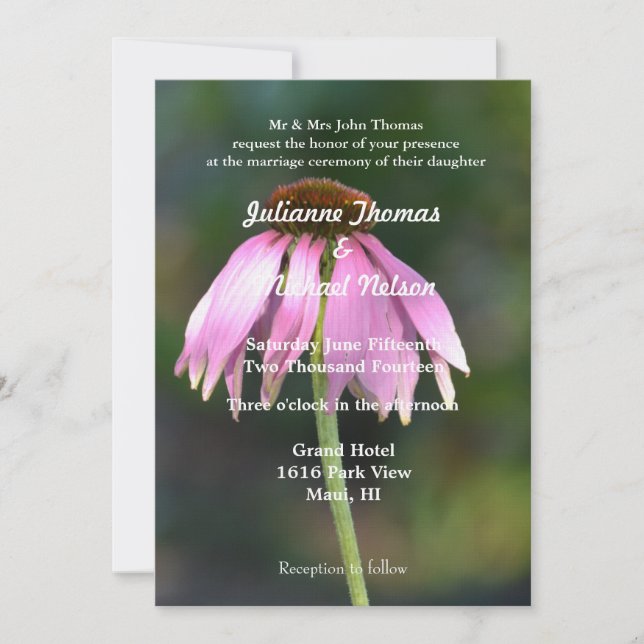 Invitación Boda floral de Echinacea rosa (Anverso)