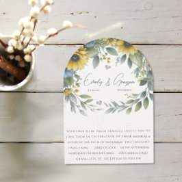 Invitación Boda floral de elegancia en amarillo y azul con ac