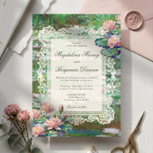 Boda floral de encaje de nenúfar rosa vintage de M