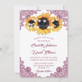 Invitación Boda Floral de Encaje Rosa Rústico Girasol