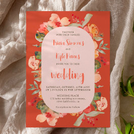 Invitación Boda floral de escritura de terracota de otoño de 