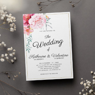 Invitación Boda floral de escritura formal de menta rosa botá