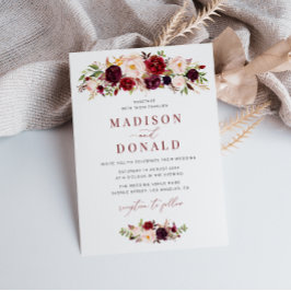 Invitación Boda floral de escritura moderna de burdeos y rubo