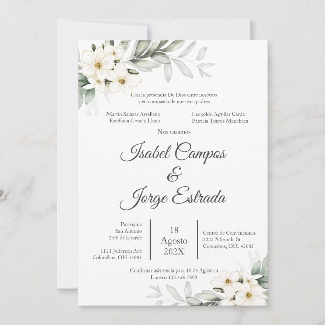 Invitación Boda floral de España (Anverso)