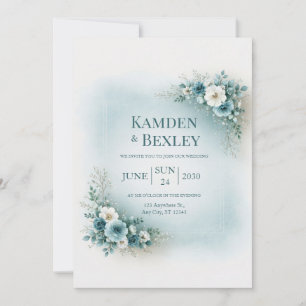 Invitación Boda Floral de Esquina en Aqua Suave