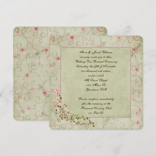 Invitación Boda floral de estilo antiguo Vow Renewal (Anverso / Reverso)