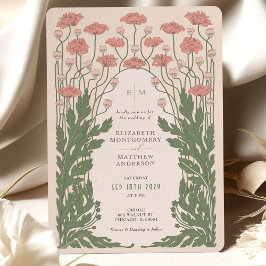 Invitación Boda floral de estilo Art Nouveau rosado