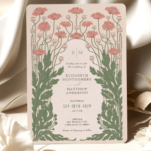 Invitación Boda floral de estilo Art Nouveau rosado