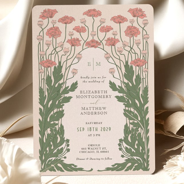 Invitación Boda floral de estilo Art Nouveau rosado (Subido por el creador)