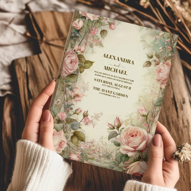 Invitación Boda floral de estilo Art Nouveau rosado (Subido por el creador)