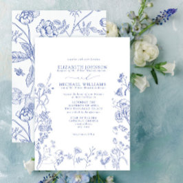 Invitación Boda floral de estilo formal Chinoiserie azul vict