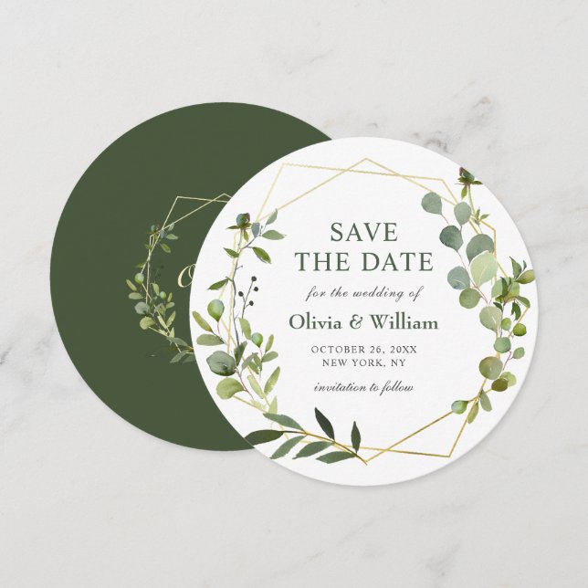 Invitación Boda floral de eucalipto moderno GUARDA LA FECHA (Anverso / Reverso)