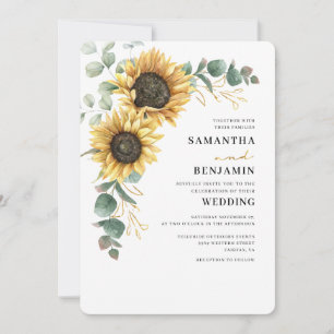 Invitación Boda floral de eucalipto y girasol en acuarela