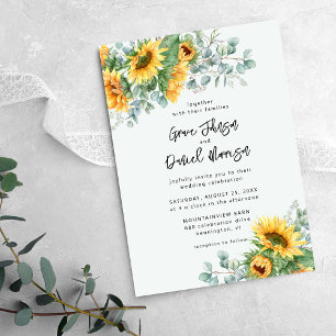 Invitación Boda Floral de Eucalipto y Girasol Rústico
