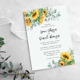 Invitación Boda Floral de Eucalipto y Girasol Rústico