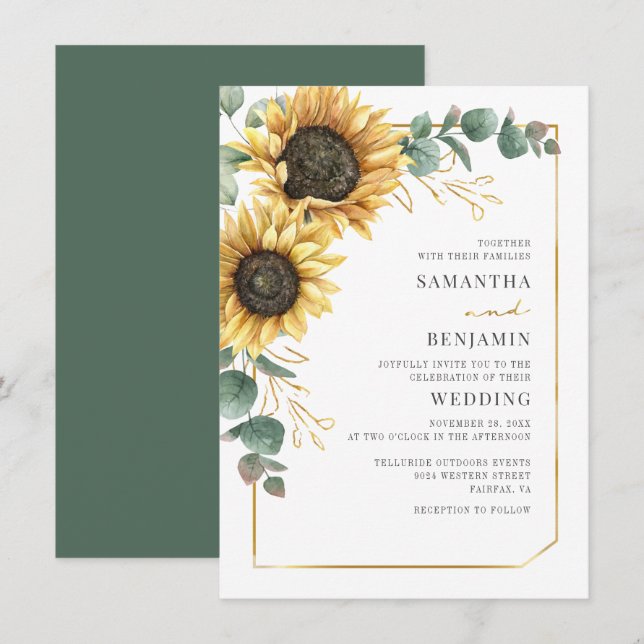 Invitación Boda floral de Eucalyptus (Anverso / Reverso)