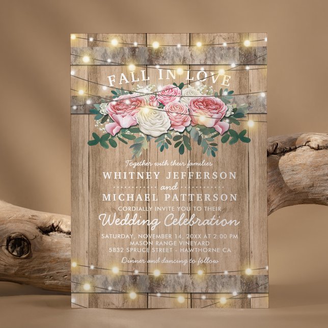 Invitación Boda floral de Eucalyptus Rústico Crema Rosa (Subido por el creador)