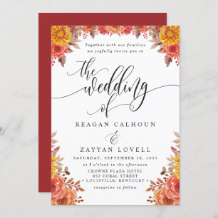 Invitación Boda floral de Fall Burgundy Terracotta