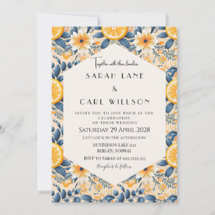 Invitación Boda Floral De Fantasía De Limón Y Rosa Rubor