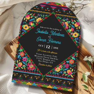 Invitación Boda floral de fiesta vibrante colorida negra