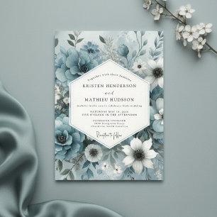 Invitación Boda Floral de Flor Azul Brumoso