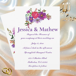 Invitación Boda Floral de Flor Blanco y Morado Elegante