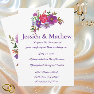 Invitación Boda Floral de Flor Blanco y Morado Elegante