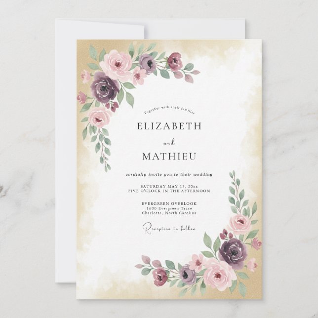 Invitación Boda Floral de Flor Burgundy (Anverso)