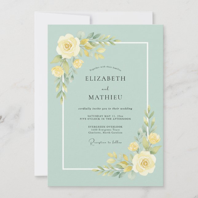 Invitación Boda Floral de Flor de Amarillo Pálido (Anverso)