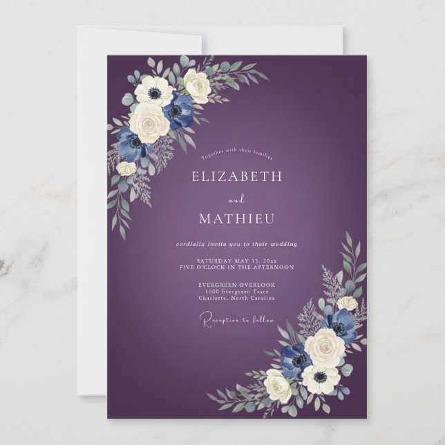 Invitación Boda floral de flor de ciruelo (Anverso)