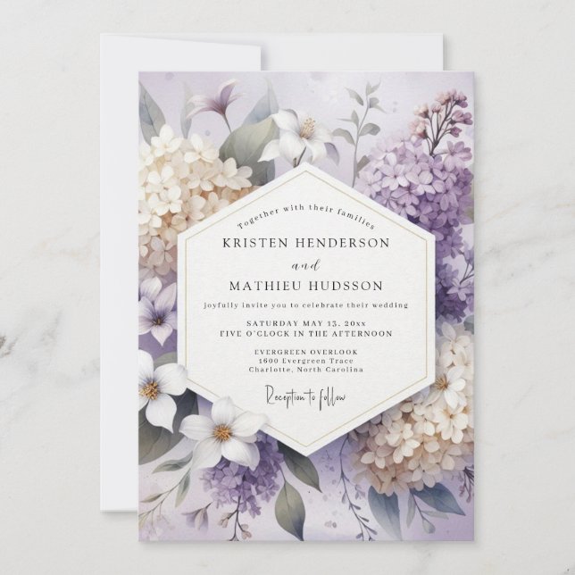 Invitación Boda floral de flor de lavanda (Anverso)