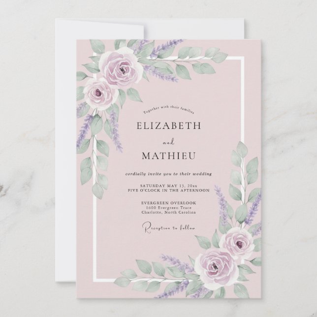 Invitación Boda floral de flor de lila (Anverso)
