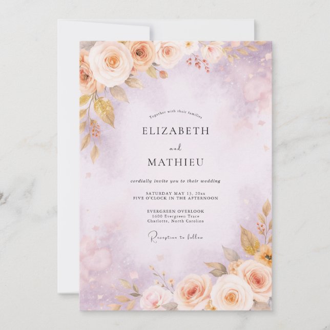 Invitación Boda Floral de Flor de Melocotón (Anverso)