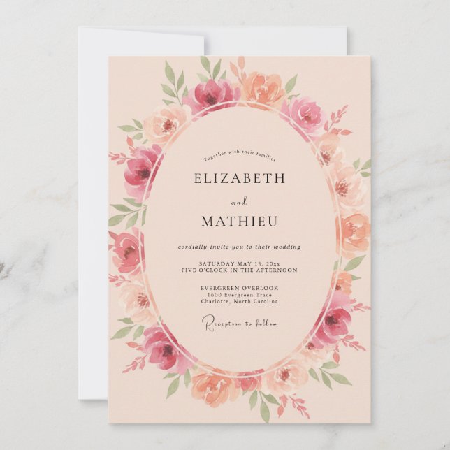 Invitación Boda Floral de Flor de Melocotón (Anverso)