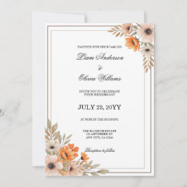Invitación Boda floral de flor de melocotón con acuarela