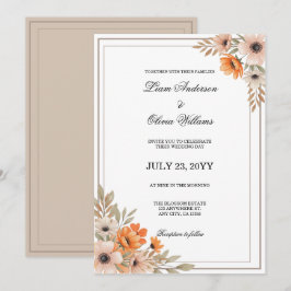 Invitación Boda floral de flor de melocotón con acuarela