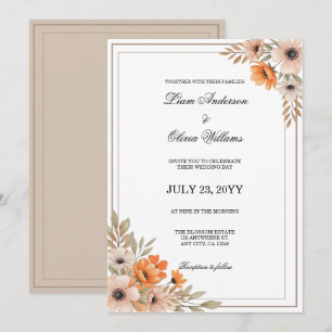 Invitación Boda floral de flor de melocotón con acuarela