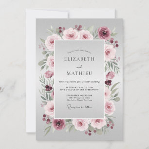 Invitación Boda floral de flor de rosa polvorienta