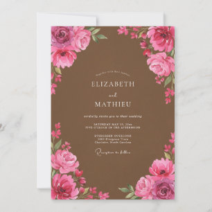 Invitación Boda floral de flor de rosa rosa