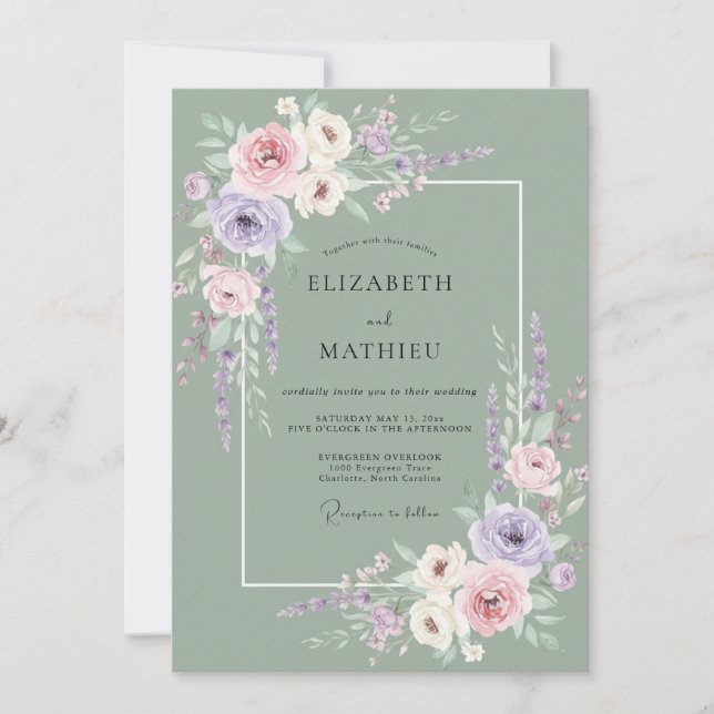 Invitación Boda floral de flor de salvia (Anverso)