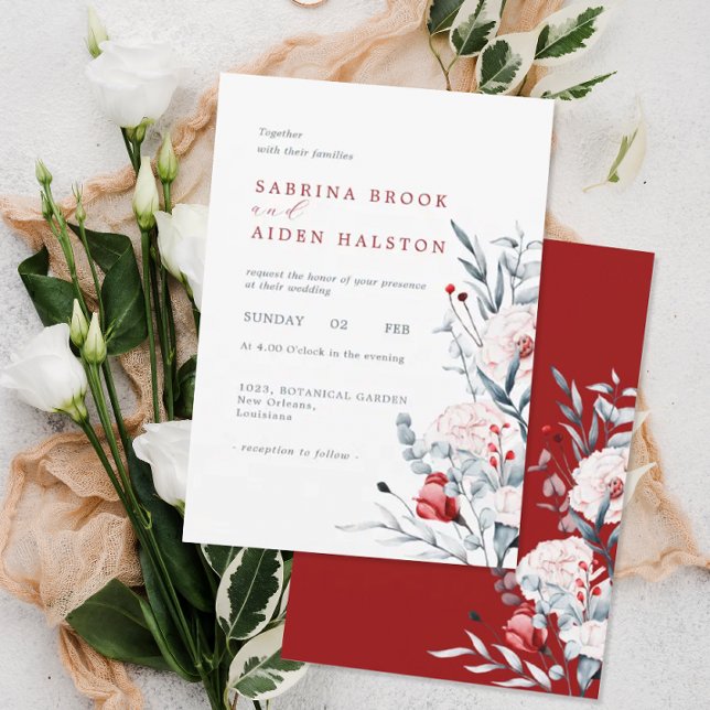 Invitación Boda Floral De Flor Rojo Y Azul (Subido por el creador)