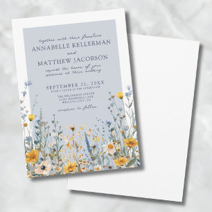 Invitación Boda Floral de Flor Silvestre Azul Polvoriento