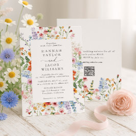 Invitación Boda Floral de Flor Silvestre Colorida con Código 