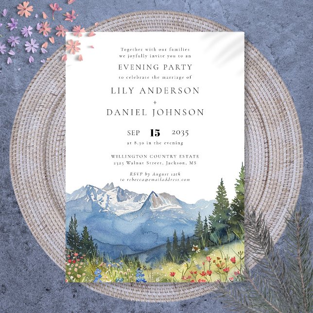 Invitación Boda Floral de Flor Silvestre de Montaña Fiesta No (Mountain Wildflower Floral Wedding Evening Party Invitation)