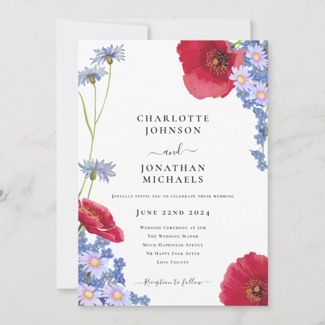Invitación Boda Floral de Flor Silvestre Elegante de Marina M (Anverso)