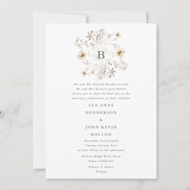 Invitación Boda floral de flor silvestre elegante primavera (Anverso)