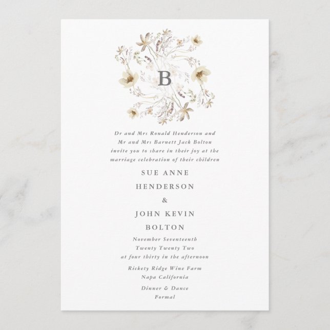 Invitación Boda floral de flor silvestre elegante primavera (Anverso)
