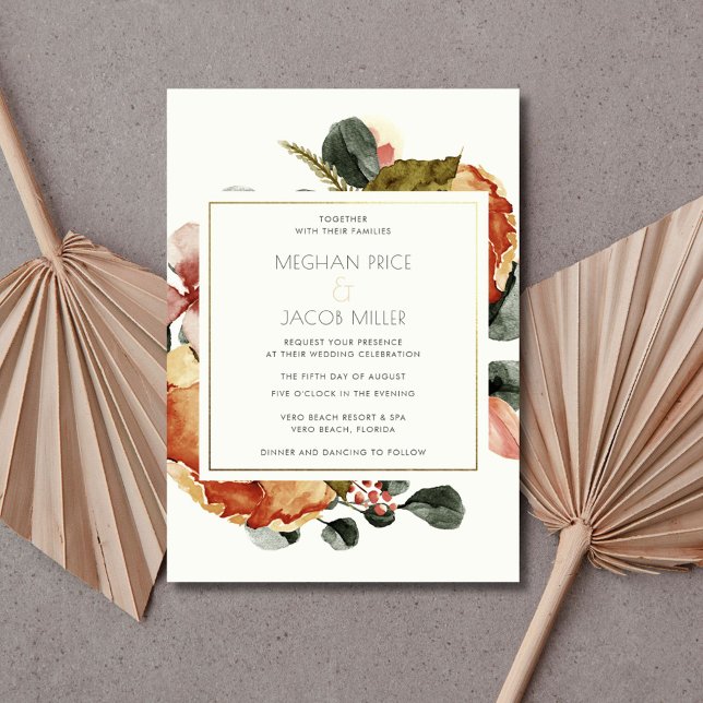 Invitación Boda floral de flor silvestre rusa (Rustic Wildflower Fall Floral Wedding Invitation)
