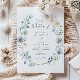 Invitación Boda floral de flor silvestre verde salvia azul po